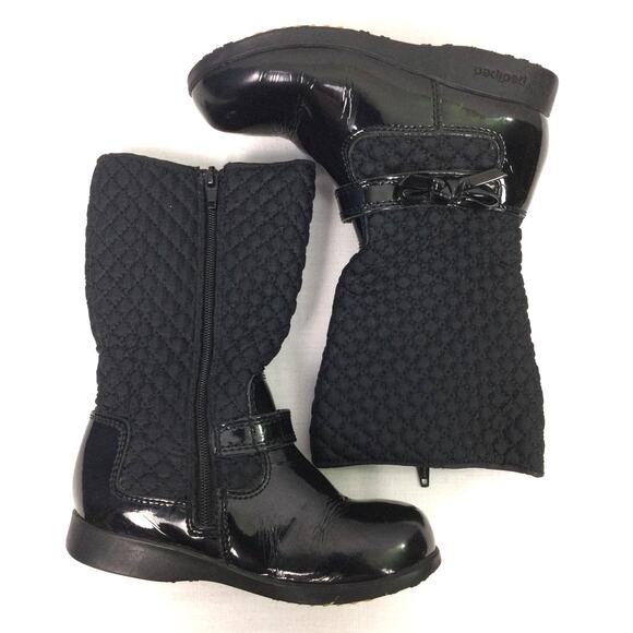 Pediped Naomi Patent Leather Side Zip Black Mid-calf Quilted Kids Boot Size 26 - Picture 7 of 12